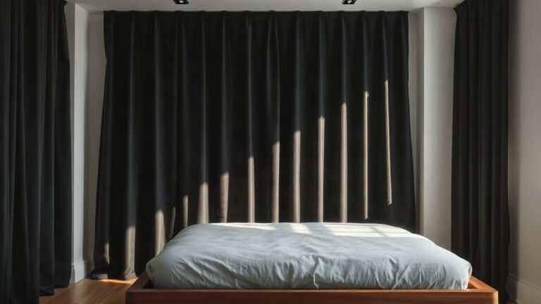 Quarto com cortinas blackout fechadas que bloqueiam a luz exterior