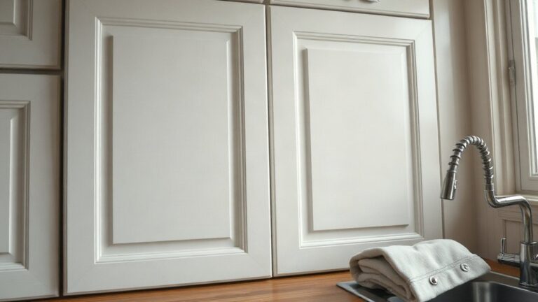 Frentes com moldura e painel central para cozinha Detalhe de frentes de cozinha com moldura e painel central em branco suave